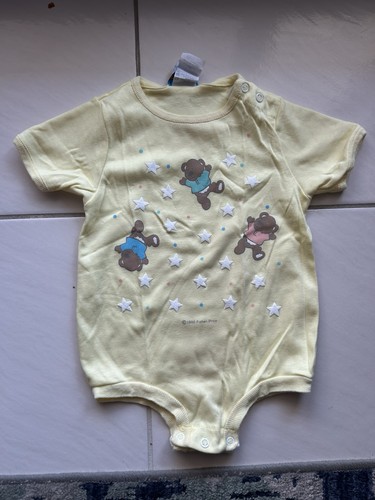 Vintage 1990 Fisher-Price Kidswear Pale Yellow Bears & Stars Bodysuit 24M - Picture 7 of 10