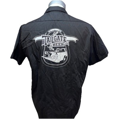 Dickies Shirt Mens Size L Black Tailgate Beer Work Shirt Button Up Short Sleeve