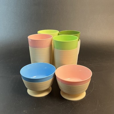 Mixed Lot 4 Vtg 12oz Raffiaware by Thermo-Temp Drink Tumblers & 2 Dessert Cups