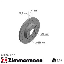 2x Zimmermann 430.1452.52 Bremsscheibe für OPEL ASCONA KADETT ASTRA CORSA TR 35