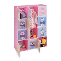 DIY Kinderkleiderschrank Rosa 2 Stangen TüRen Mit Tiermotiven 145X110X37