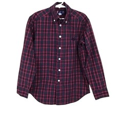 Chaps Boys S (8) Red Plaid Long Sleeve Button Down Shirt
