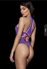 Honey Birdette Essentials Large Soft Bright Purple Thong Bodysuit