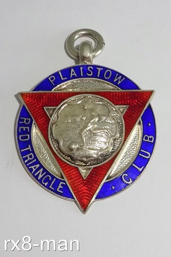 RELOJ DE FÚTBOL AMERICANO CLUB TRIÁNGULO ROJO PLAISTOW ESMALTADO PLATA MACIZA 1927 MEDALLA FOB - Imagen 3 de 7