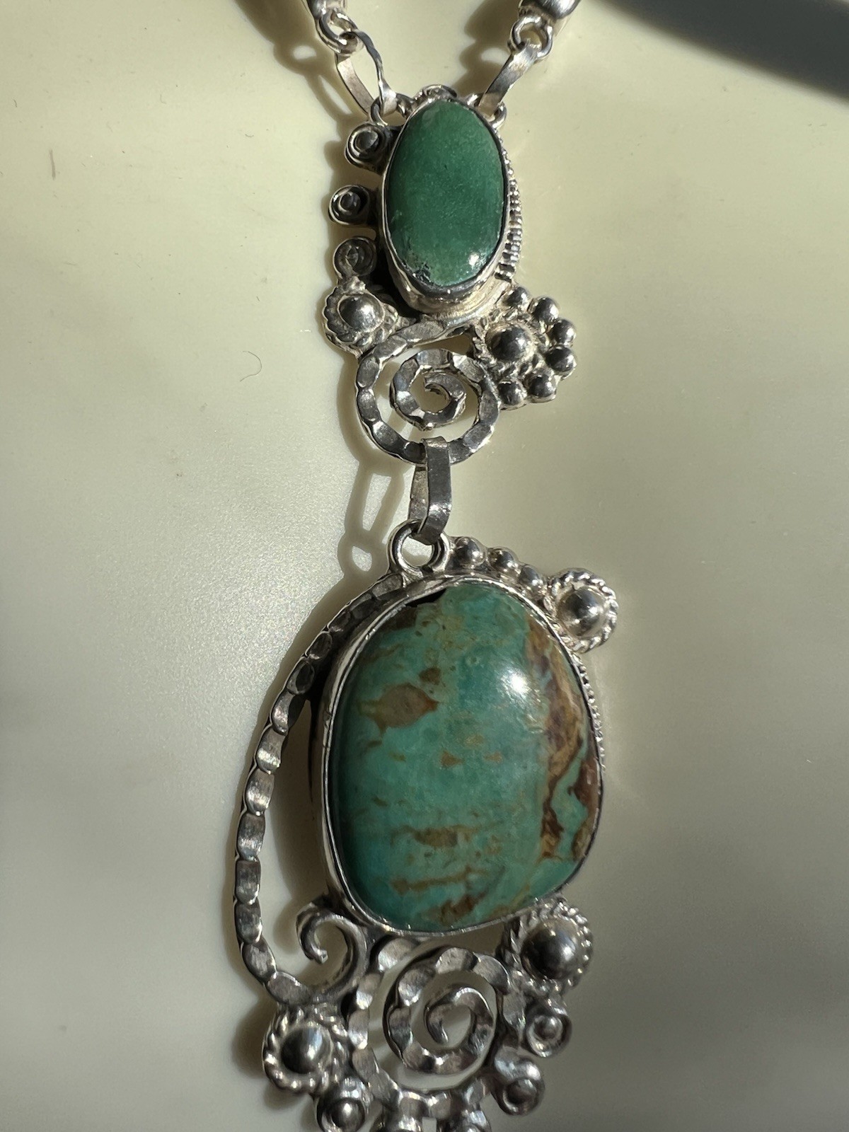 24gr VTG Solid Sterling Silver Dbl. Turquoise Dan… - image 6