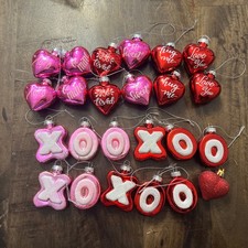24 pc. Assorted Red  Pink Glitter Heart Valentines Day Ornaments