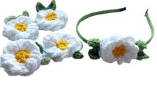 Handmade Crochet Daisy Headband Set Flower Hair Accessories Cute Gift for Girls