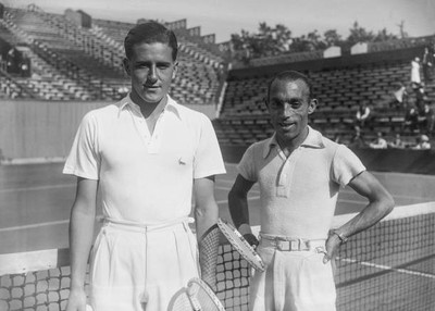 Frances Marcel Bernard Italys Giovani Palmieri after their match P- 1935 Photo 1