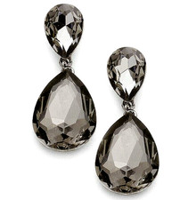 CHARCOAL BLACK GLASS CRYSTAL 1.25"L 0.5 EARRINGS EVERY DAY OR FORMAL JEWELRY
