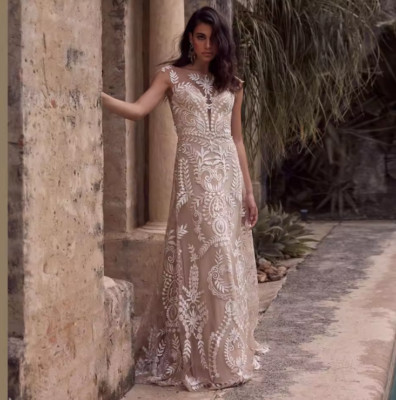 Lace Boho Wedding Dress Women Backless A-Lne Bohemia Bridal Gowns Country Bride
