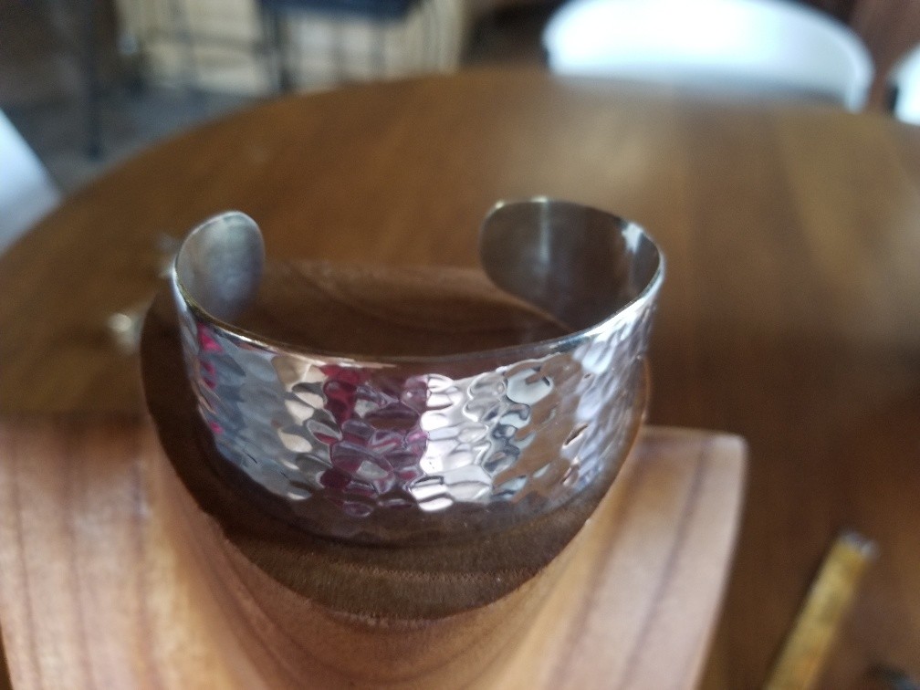 Vintage solid sterling hammered cuff bracelet - image 2