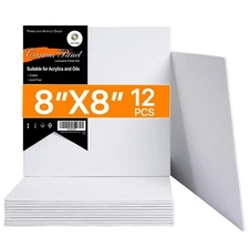 CONDA Canvas Board for Painting 8 x 8 inch, 12 Pack Canvas Panels, Primed Whi...