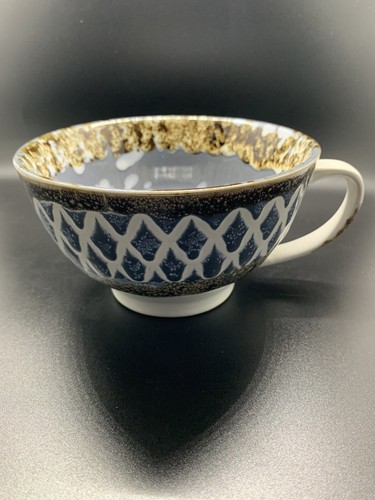 Meritage Keramik Übergroßer Becher Tasse Suppenschüssel 22 Unzen Kobaltblau Weiß Braun 6" - Bild 1 von 6