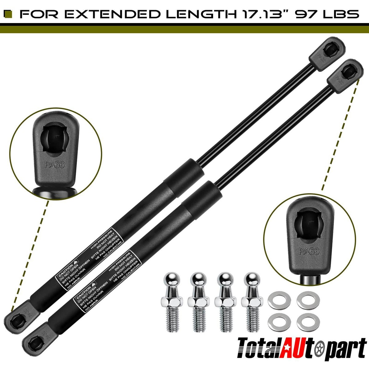 2-Pack Universal Lift Supports / Shock Struts – 17.13" Extended, 97 Lbs Force (C16-06889)
