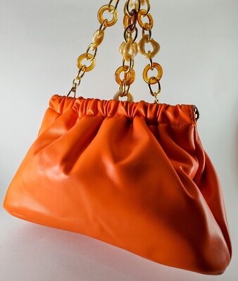Burnt Sunset Faux Leather Chain Clutch   Bold & Radiant Elegance