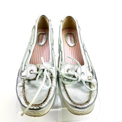 SEBAGO Silver Sequin Skimmer Loafers Boat Shoes, Womens Size