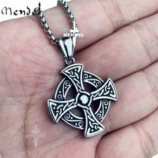 MENDEL Mens Womens Stainless Steel Celtic Cross Knot Pendant Necklace Chain Set