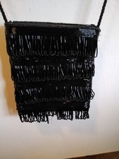 Vintage Black Beaded Purse Evening Bag Fabric Strap Prom After 5