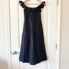 REFORMATION Women’s Maldives Black Linen Eyelet Midi Dress Sz 0 Cottagecore