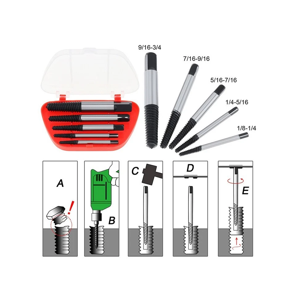 5pcs Extracteur de vis cassées 3 à 19mm dévissage perceuse vis endommagée - Imagen 2 de 4
