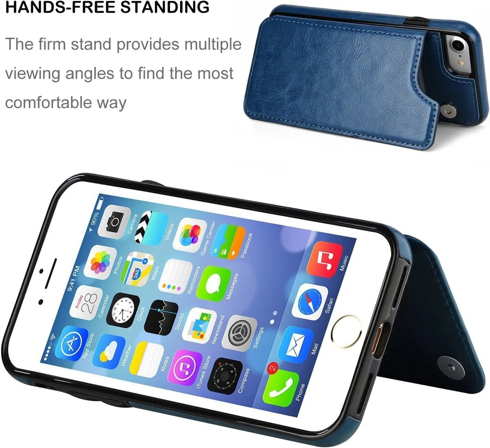 For iPhone 7 Plus 8 Plus Leather Wallet Credit Card Slot Case + Screen Protector - Image 3 of 4