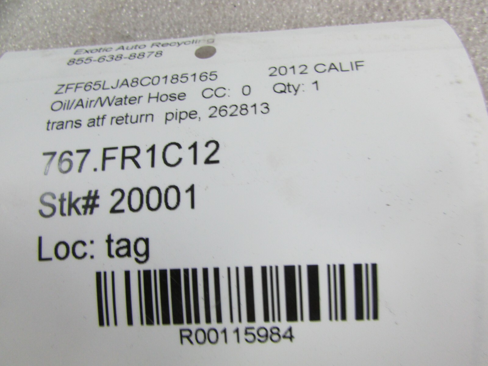 Ferrari California, Transmission Oil Return Pipe, Used, P/N 262813