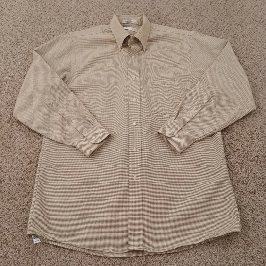 VANS Camicia Oxford Van Heu uomo taglia 16 beige micro check manica lunga abbottonata