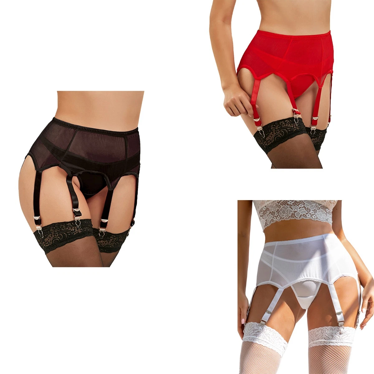 6 STRAP SEXY Lingerie Waspie Waist Cincher Suspender Belt Bandage