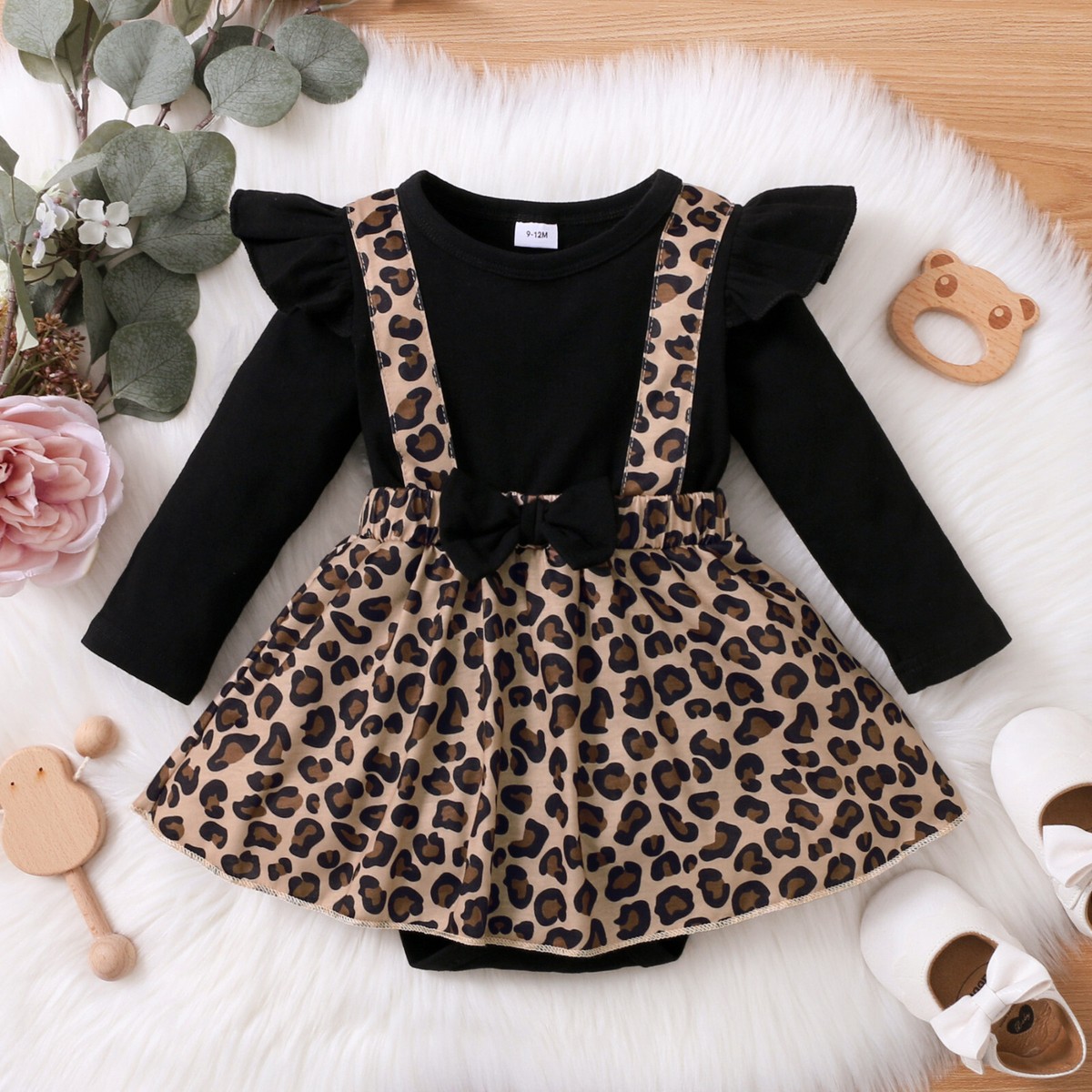 Newborn Baby Girl Dress with Bow Leopard Dress One Piece Autumn Infant  Jumpsuit
