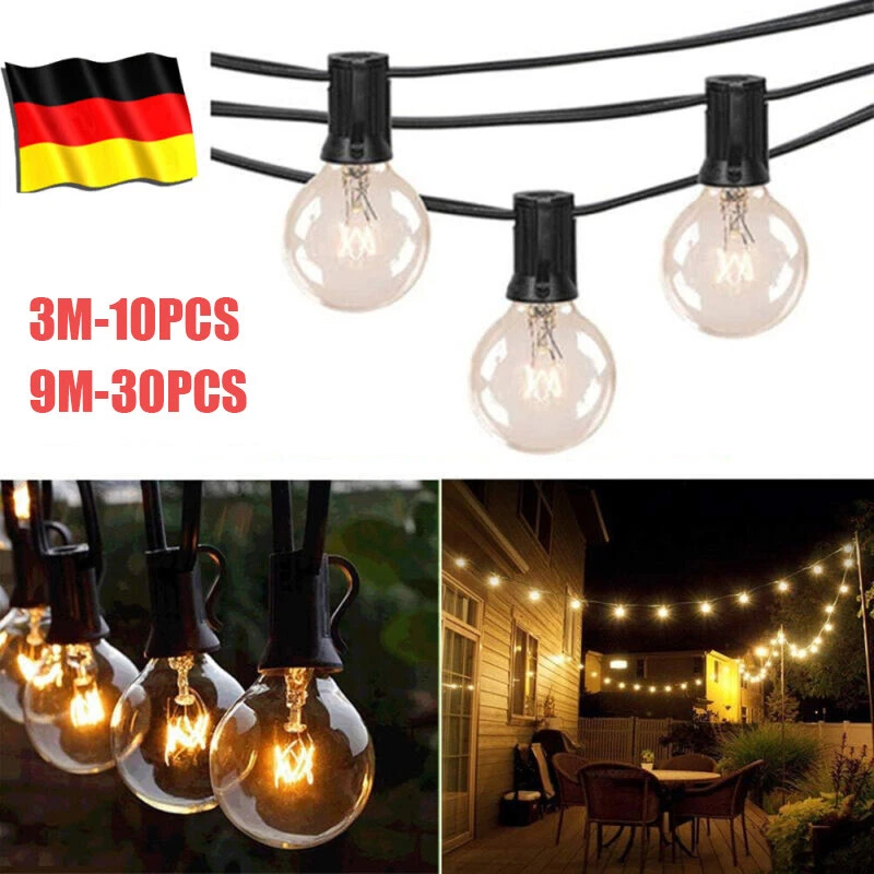 3/9M Outdoor Lichterkette Außen Strom Glühbirnen Außen mit 10/30 G40 Birnen IP44 - Bild 2 von 4