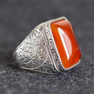 SILVER925 CARNELIAN INLAY RING/シルバー/リング Silver Men's Carnelian Ring Solid 925 Sterling Silver natural