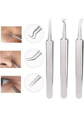 3PCS Ultra-fine Cell Pimples Clip Acne Tool Blackhead Zits Removal Tweezers Set