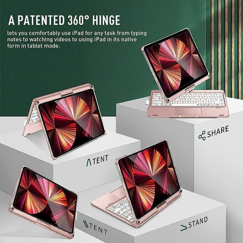 For iPad 7/8/9/10/11th Gen Air Pro 11" Touchpad Keyboard Case with 360° Rotation - Picture 26 of 39