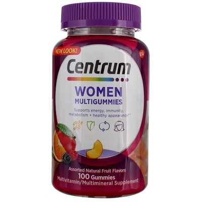 3 Pack Centrum Women Multivitamins Gummies, Natural Fruit, 100 Ct