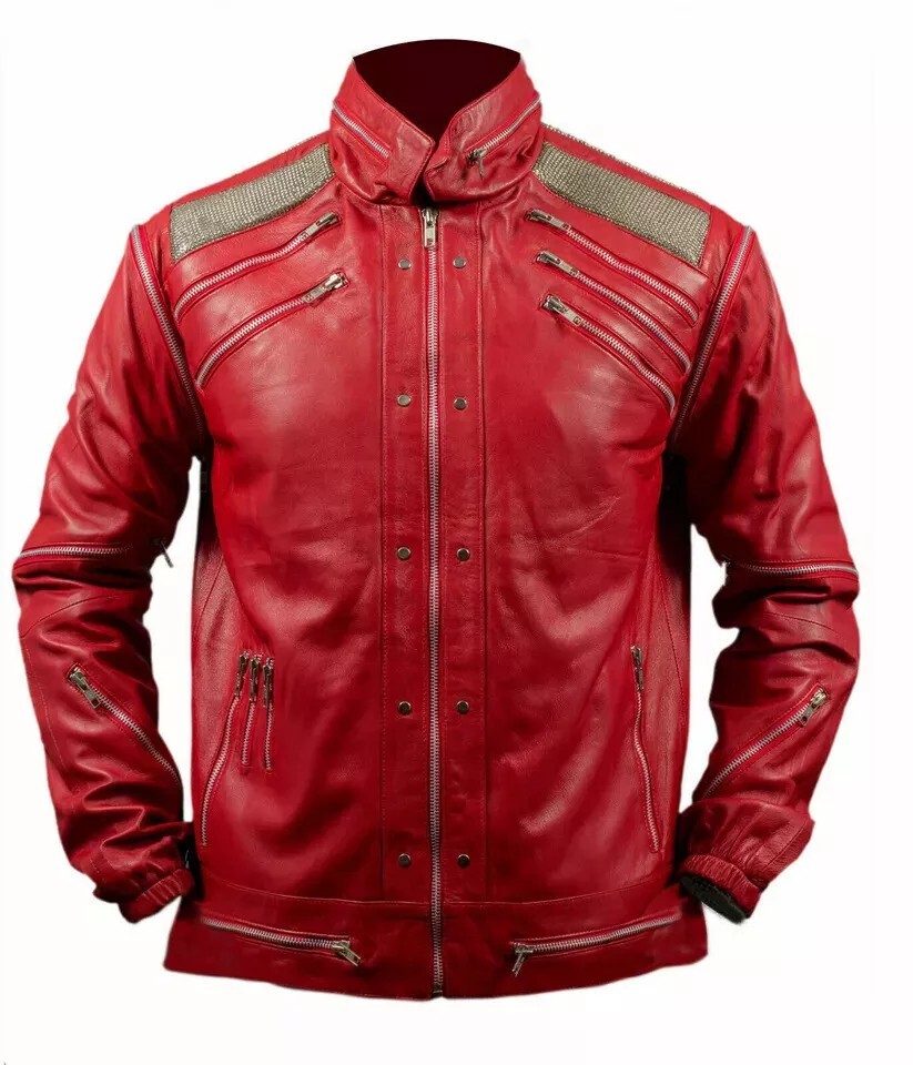 Micheal Jackson Beat it Mj Beat it Men's Red Real Leather Jacket