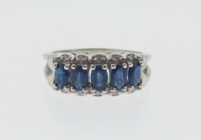 Nachlass natürliche blaue ovale Saphire Diamanten massiv 14K Weißgold Ring GRATIS Größe