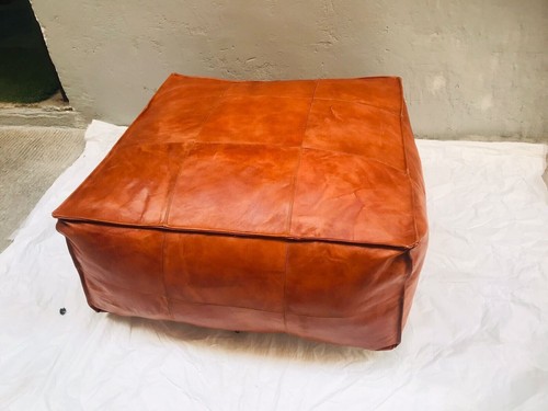 Leather Moroccan Pouffe Quality Ottoman New Unstuffed Boho Footstool Best 30'' - Picture 9 of 11