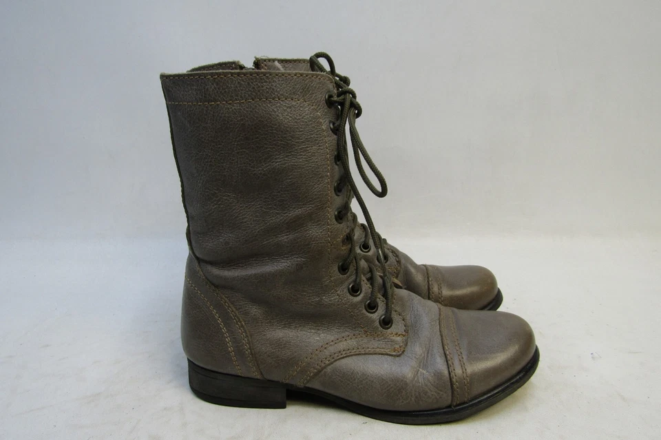 STEVE MADDEN Talla 7 M Gris Marrón Cuero Cremallera Combate Botines Altos TROOPA Foto 3 de 4