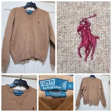 Polo Ralph Lauren Sweater Men Large Brown Lambswool Pullover Minimal Preppy Pony