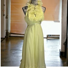 Vintage 1970  s Yellow Dot Halter Mike Benet Prom Dress Sz. 4