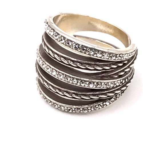 Brighton Ring Crystal Neptune’s Rings Silver Plated 5-Band Ring Sz 7.5- 7.75 - Picture 2 of 9
