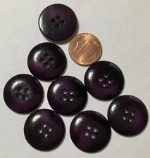 8 Glossy Shiny Domed Top Dark Purple Plastic Sew-through Buttons 22mm 7/8" 11386