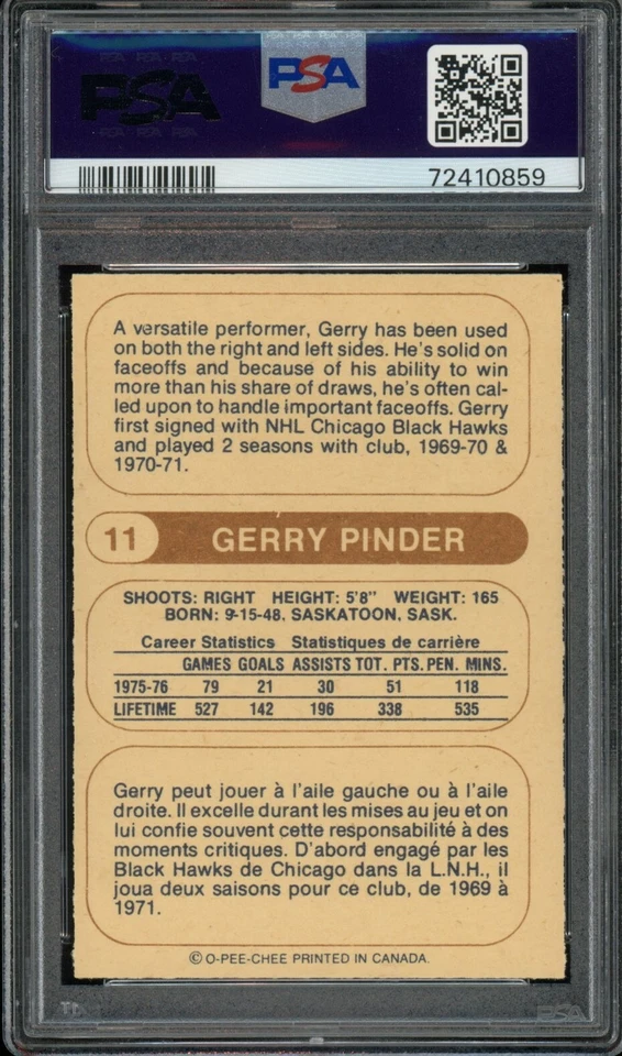 1976-77 OPC O PEE CHEE WHA 11 GERRY PINDER PSA 8 NM-MT MINNESOTA FIGHTING SAINTS - Image 2 of 2