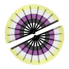 Large Folding Fans for Line Dancing,2Pcs 12.6" Stripes Yellow-Purple/Black