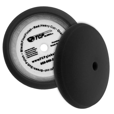 TCP GLOBAL 8" Black Extra Fine Foam Finishing Grip Pad Final Buff Polish Wax - Hook & Loop