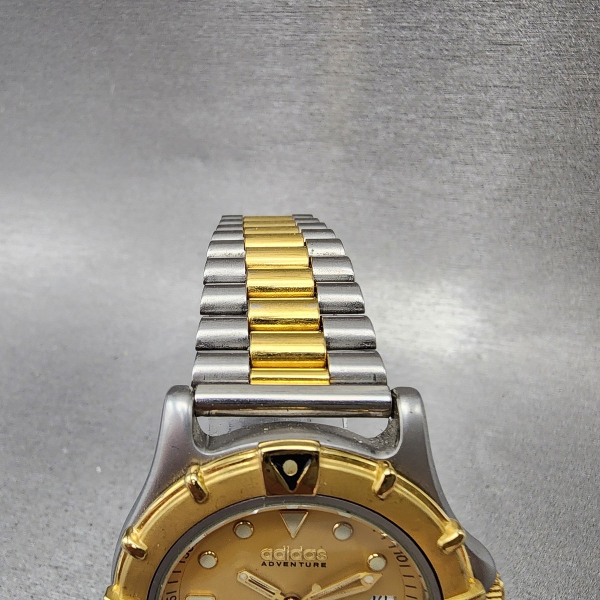 Adidas Adventure Dive Watch Men 37mm Gold Dial Two Tone Date Round