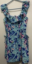 Lilly Pulitzer Women  s Size 6 Zoya Ruffle Romper Corsica Blue Turtle Villa NWT