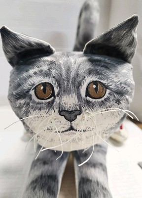 Folk Art Cat Doorstep Handmade Stuffed Animal 12x18