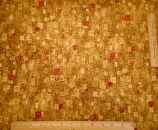 Kaufman Fabric By The Yard Gustav Klimt Gold Metallic Gold Red Cream Cotton #B