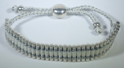 LINKS OF LONDON STERLING SILVER 35 BAR FRIENDSHIP BRACELET w WHITE & PEWTER CORD
